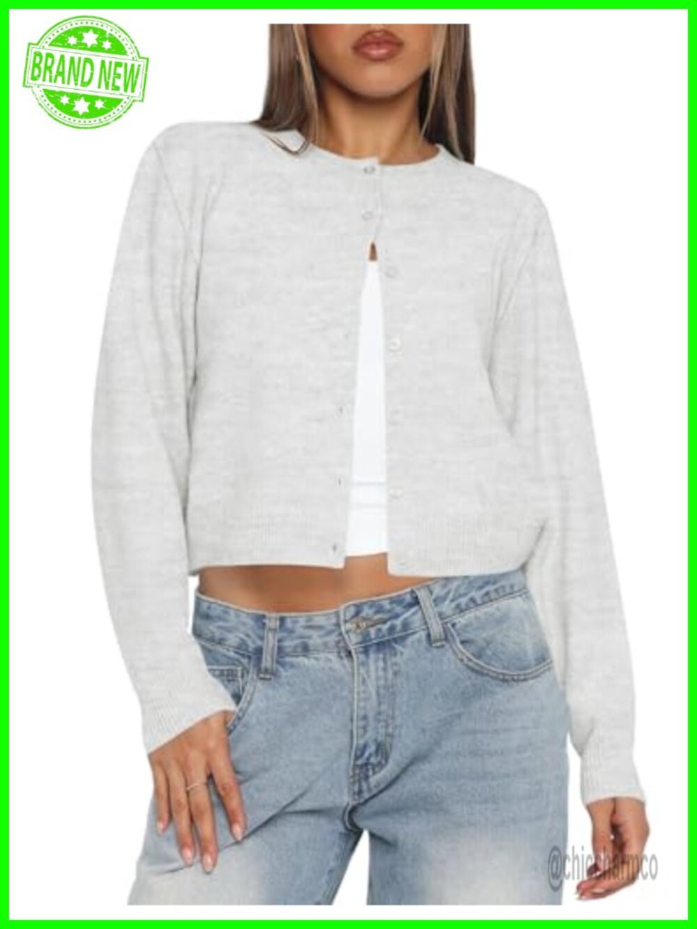 Cropped Cardigan Sweater Lightweight Knit Button Up Long Sleeve